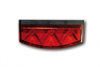 SHIN YO LED-Rücklicht CRYSTAL, schwarze Basisplatte, rotes Glas, E-geprüft.