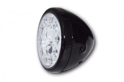 LED headlamp RENO, black, 7 inch, E-mark