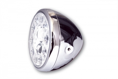 LED headlamp RENO, chrome, 7 inch, E-mark