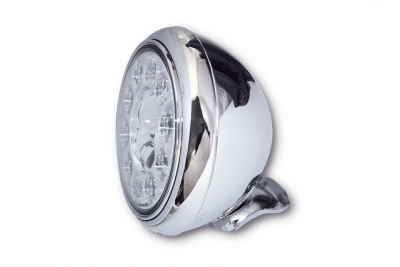 LED headlamp HD-STYLE, chrome, 7 inch, E-mark