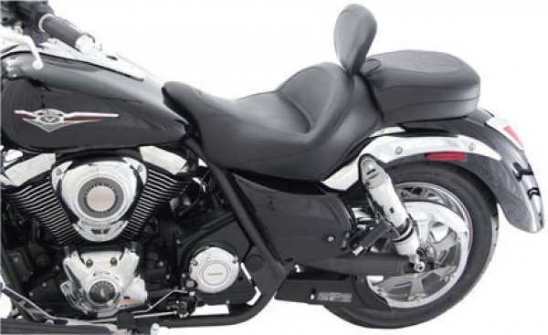 One-Piece Standard Touring Seat with Driver Backrest - No Studs, No Conchos - Kawasaki Vulcan 1700 Classic