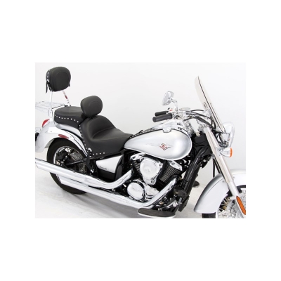 One-Piece Vintage Seat with Driver Backrest - Studs + Conchos - Kawasaki Vulcan 900 Classic & Custom