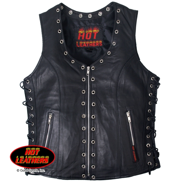 Ladies Black Lambskin Vest  "Studed"